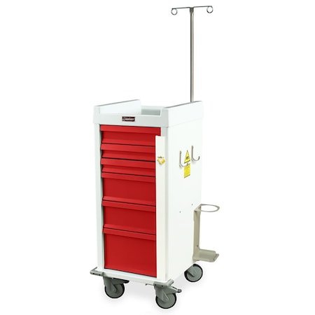 Harloff Aluminum Narrow MRI Compatible Cart with Emergency Accessory pack, 6 Drawers, Breakaway Lock MRN6B-EMG